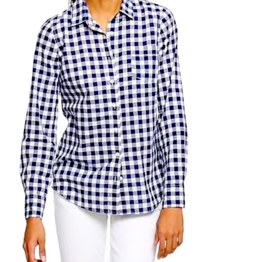 J. Crew  navy gingham check classic shirt M